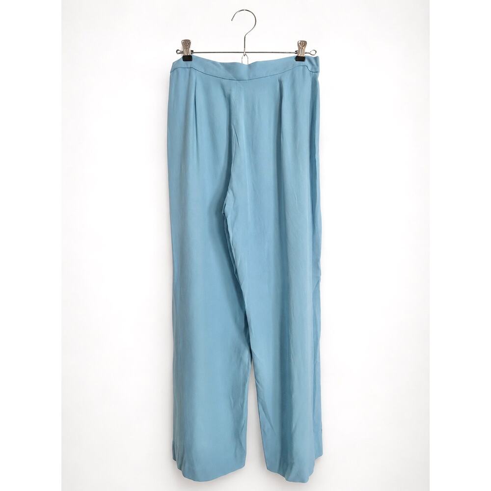 Vintage Lauren Ralph Lauren 100% Silk Sea Blue High Rise Wide Leg Pants Sz 8 NWT - Picture 3 of 12